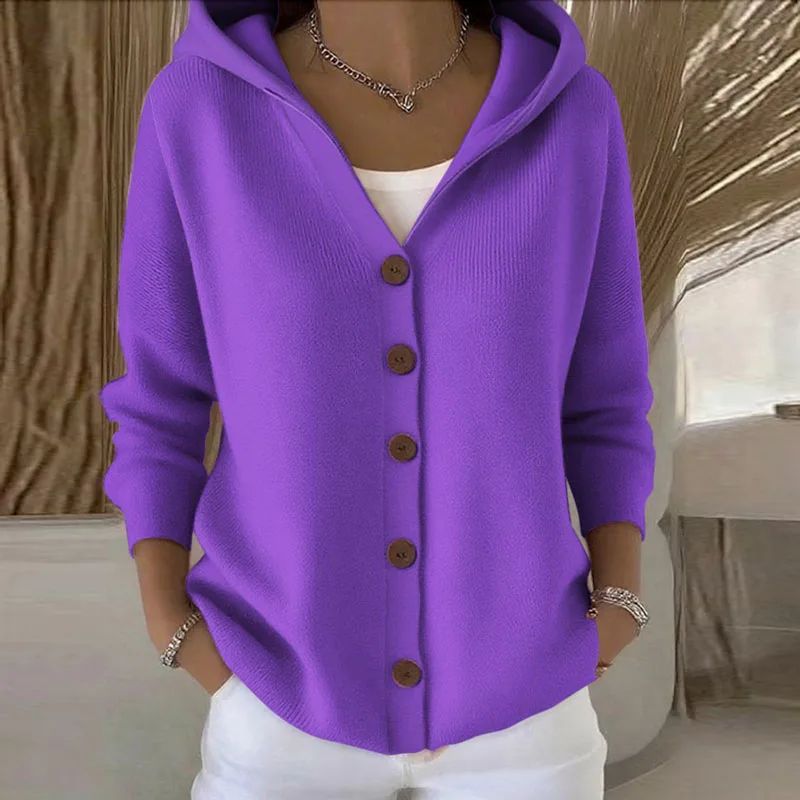 Cardigan donna con cappuccio e bottoni