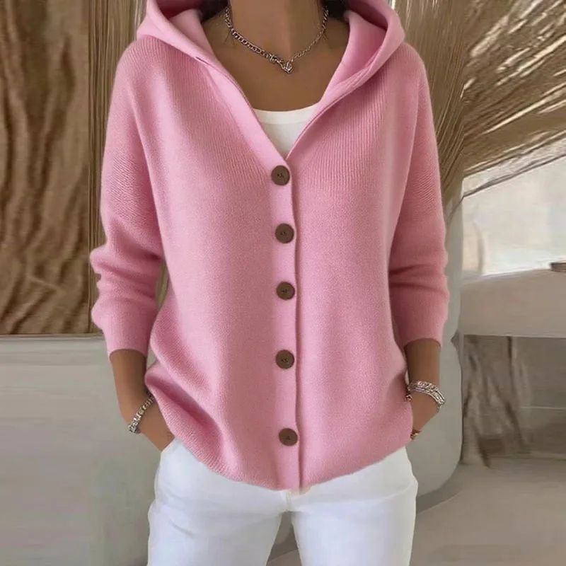 Cardigan donna con cappuccio e bottoni
